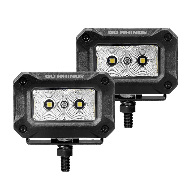 Go Rhino Xplor Bright Series Rectangle LED Flood Light Kit (Surface/Thread Std Mnt) 3x2 - Blk (Pair) Light Bars & Cubes Go Rhino