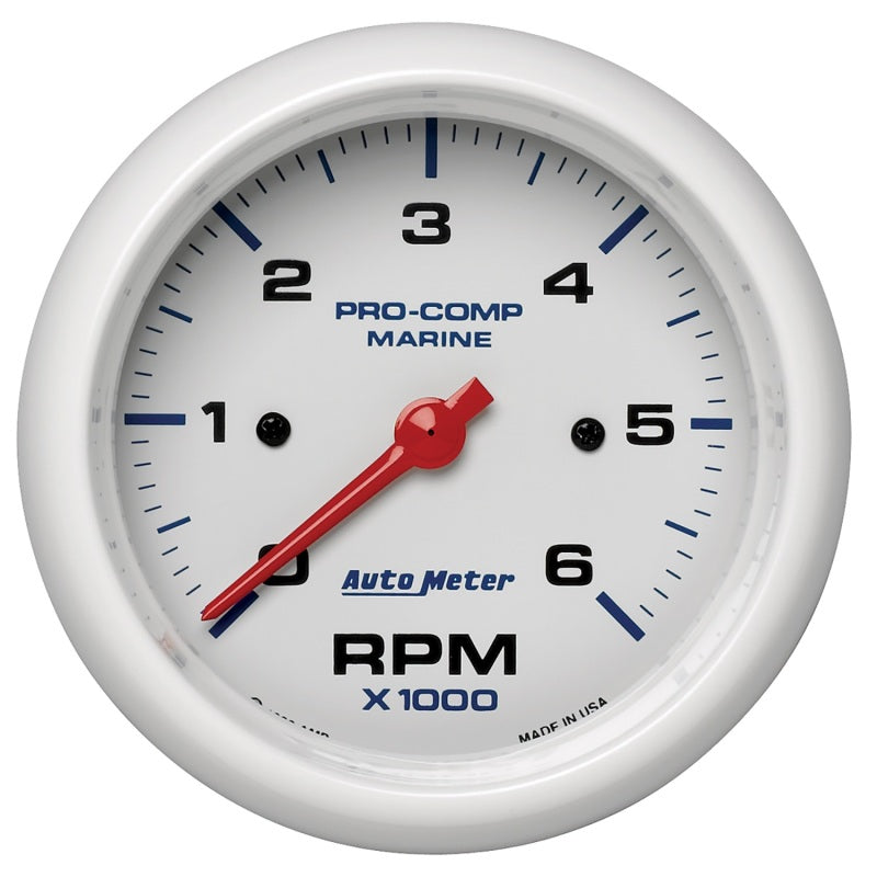 Autometer Marine White Ultra-Lite Gauge 3-3/8in Tachometer 6K RPM Gauges AutoMeter