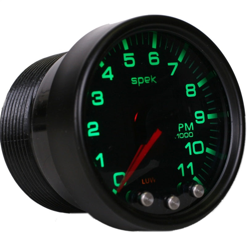 Autometer Spek-Pro Gauge Tach 2 1/16in 11K Rpm W/ Shift Light & Peak Mem Blk/Smoke/Blk Gauges AutoMeter