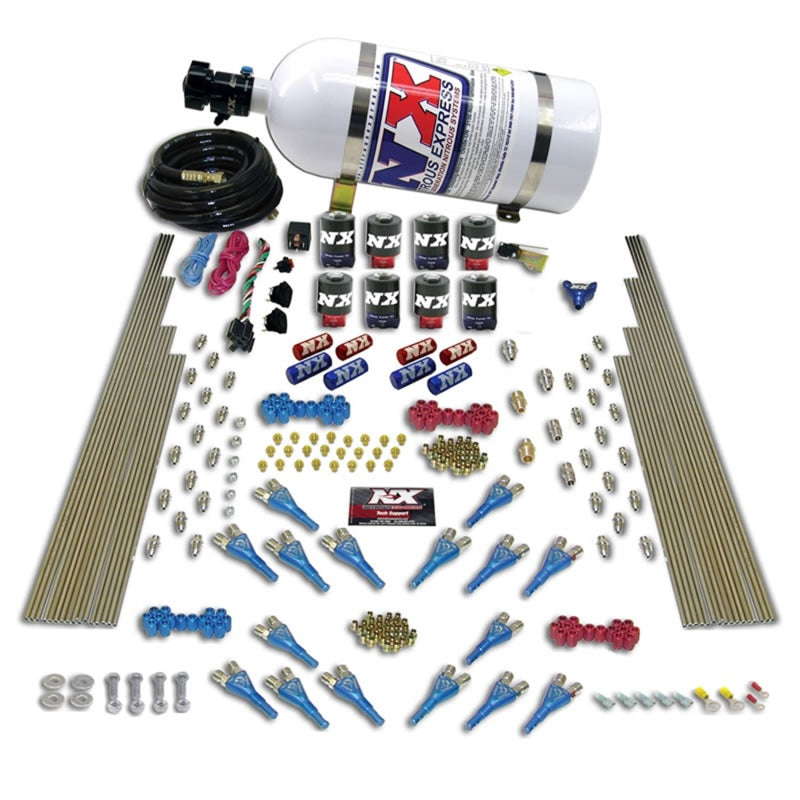 Nitrous Express Shark Dual Stage/Alc 16 Nozzles 8 Solenoids Nitrous Kit (200-1200HP) w/10lb Bottle Nitrous Systems Nitrous Express