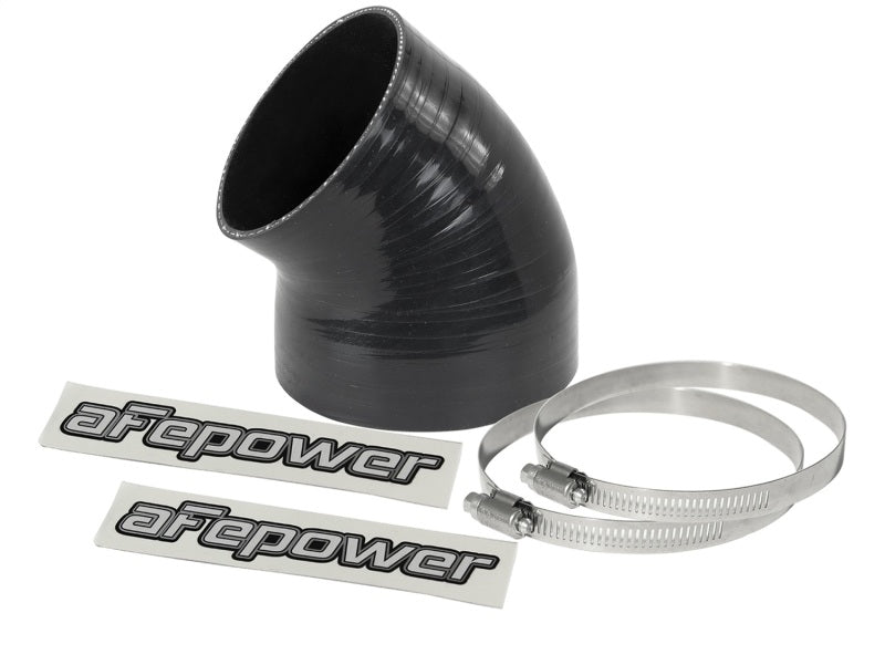 aFe Magnum FORCE CAI Univ. Silicone (4.125in to 3.5in ID / 49 Deg.) Elbow Reducing Coupler - Black Air Intake Components aFe
