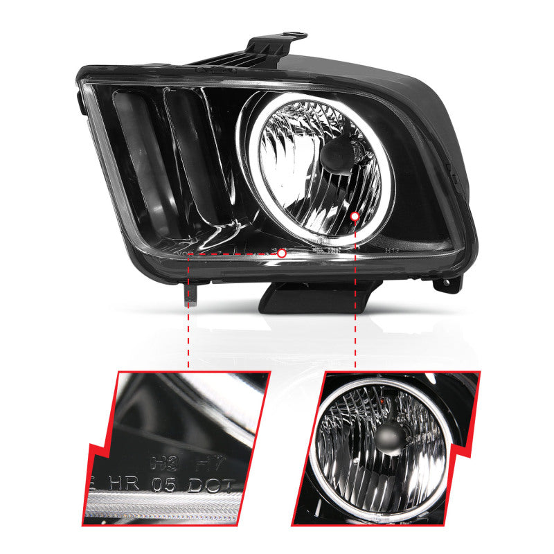 ANZO 2005-2009 Ford Mustang Crystal Headlights w/ Halo Black (CCFL) Headlights ANZO