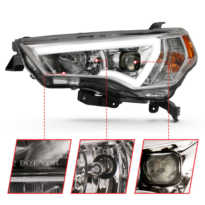 ANZO 14-18 Toyota 4 Runner Plank Style Projector Headlights Chrome w/ Amber Headlights ANZO