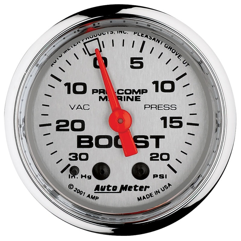 Autometer Marine Chrome Ultra-Lite 2-1/16in 0-30 HG / 0-20 PSI Vacuum / Boost Gauge Gauges AutoMeter