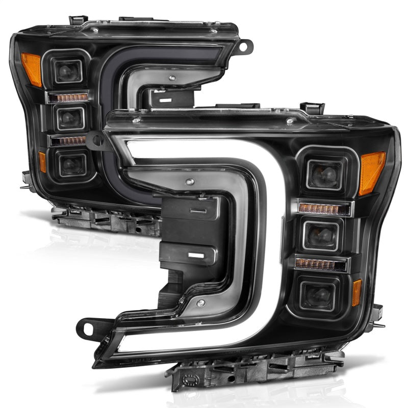 ANZO 18-20 Ford F-150 Full Led Projector Smoke Bar Style Headlights Black Amber Headlights ANZO