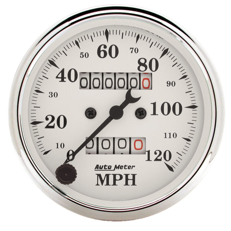 Auto Meter 3-1/8in 120MPH Mechanical Speedometer Old Tyme White Gauge Gauges AutoMeter
