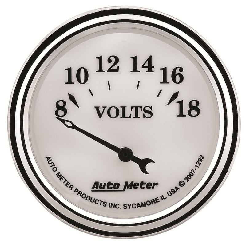 AutoMeter Gauge Voltmeter 2-1/16in. 18V Elec Old Tyme White II Gauges AutoMeter