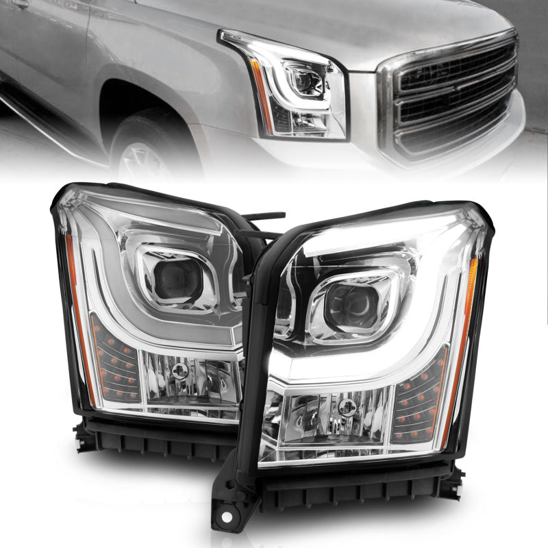 ANZO 2015-2017 GMC Yukon XL Projector Headlights W Lightbar - Chrome/Amber Headlights ANZO