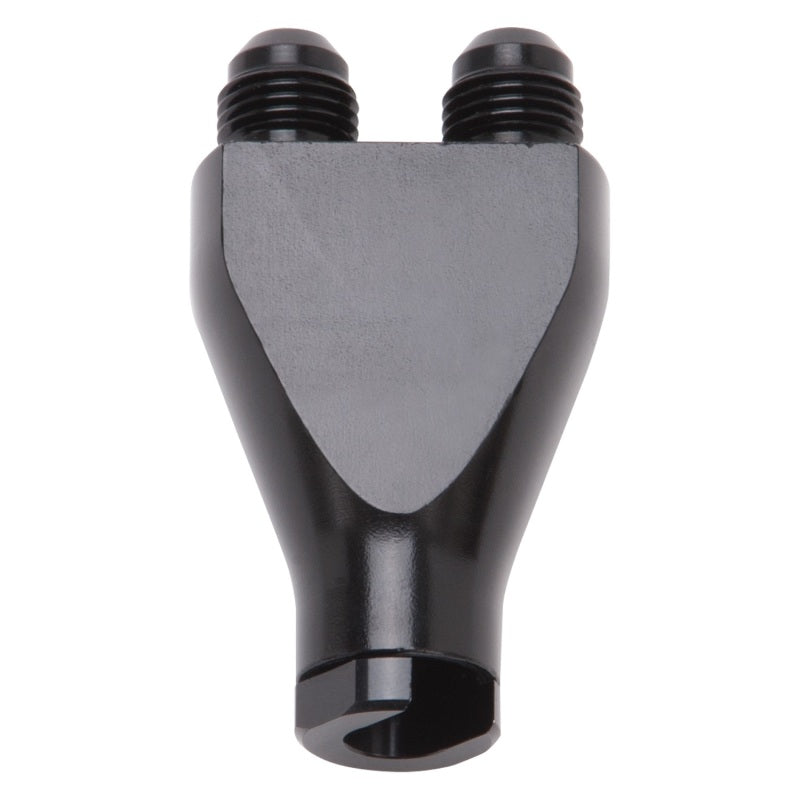 Russell Performance Billet Y-Block Adapter 3/8in SAE Qick Disconnect (2) -6AN Male Flare Black Distribution Blocks Russell