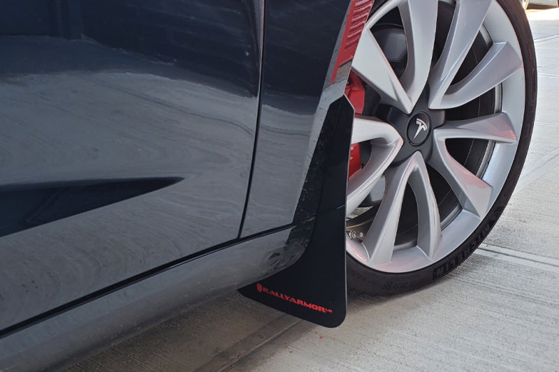 Rally Armor 17-23 Tesla Model 3 Black UR Mud Flap - Metallic Black Logo Mud Flaps Rally Armor