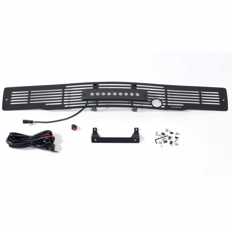 Putco 15-17 Ford F-150 Bumper Grille Insert- SS Blk Bar Design w/Heater Plug & 10in Luminix Lightbar Grilles Putco