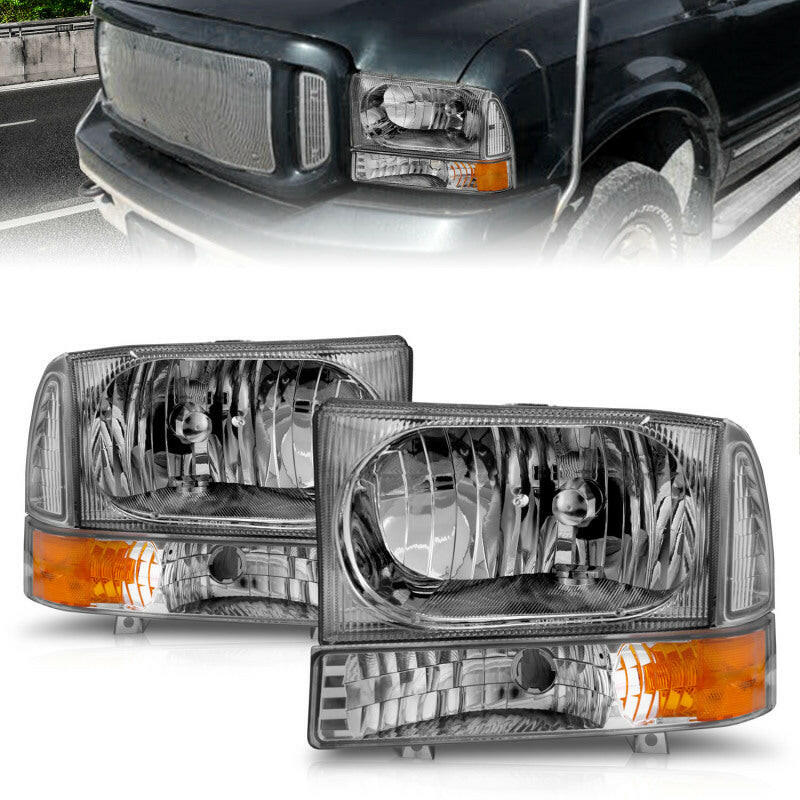 ANZO 2000-2004 Ford Excursion Crystal Headlights Chrome w/ Corner Lights 2pc Headlights ANZO