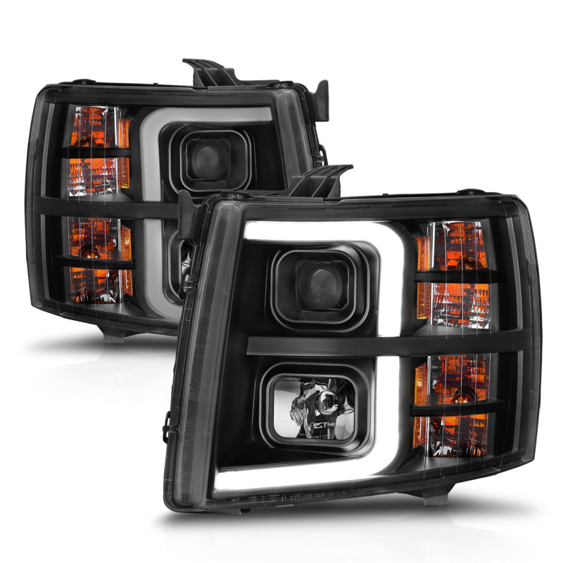 ANZO 2007-2013 Chevrolet Silverado 1500 Projector w/ Light Bar Black Housing w/ Sequential Headlights ANZO
