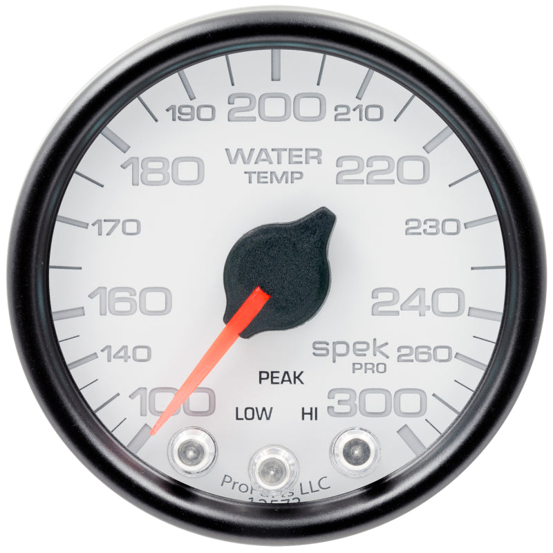 Autometer Spek-Pro Gauge Water Temp 2 1/16in 300f Stepper Motor W/Peak & Warn Wht/Blk Gauges AutoMeter