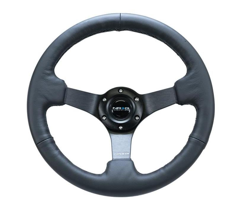 NRG Reinforced Steering Wheel (330mm/ 3in. Deep) Sport Leather Racing/ 4mm Matte Black Spoke Steering Wheels NRG