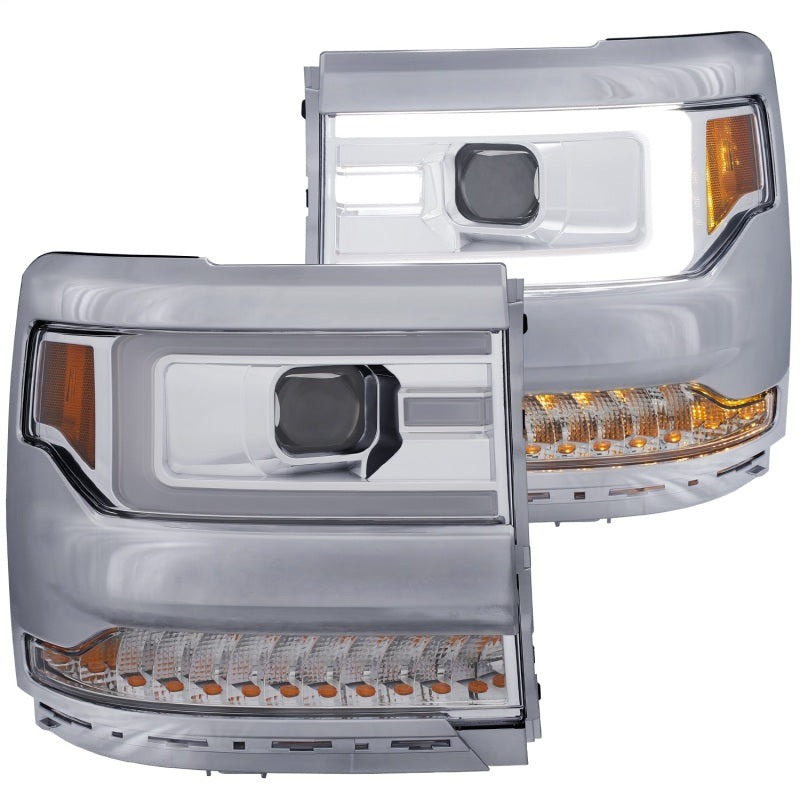 ANZO 16+ Chevy Silverado 1500 Projector Headlights Plank Style Chrome w/Amber/Sequential Turn Signal Headlights ANZO