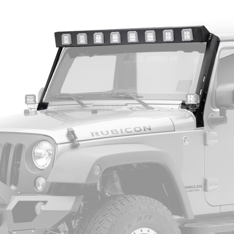 Go Rhino 07-18 Jeep Wrangler JK WLF Windshield Light Mount Frame - Eight Cube Lights Light Mounts Go Rhino