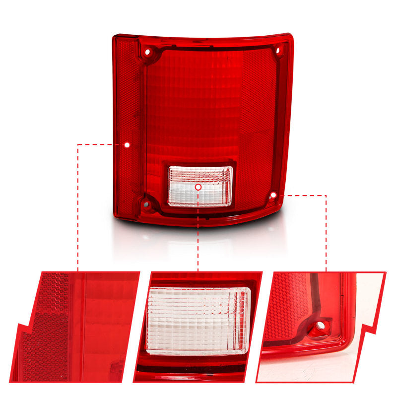 ANZO 1978-1991 Chevy Blazer Taillight Red/Clear Lens w/o Chrome Trim Fleetside (OE Replacement) Tail Lights ANZO