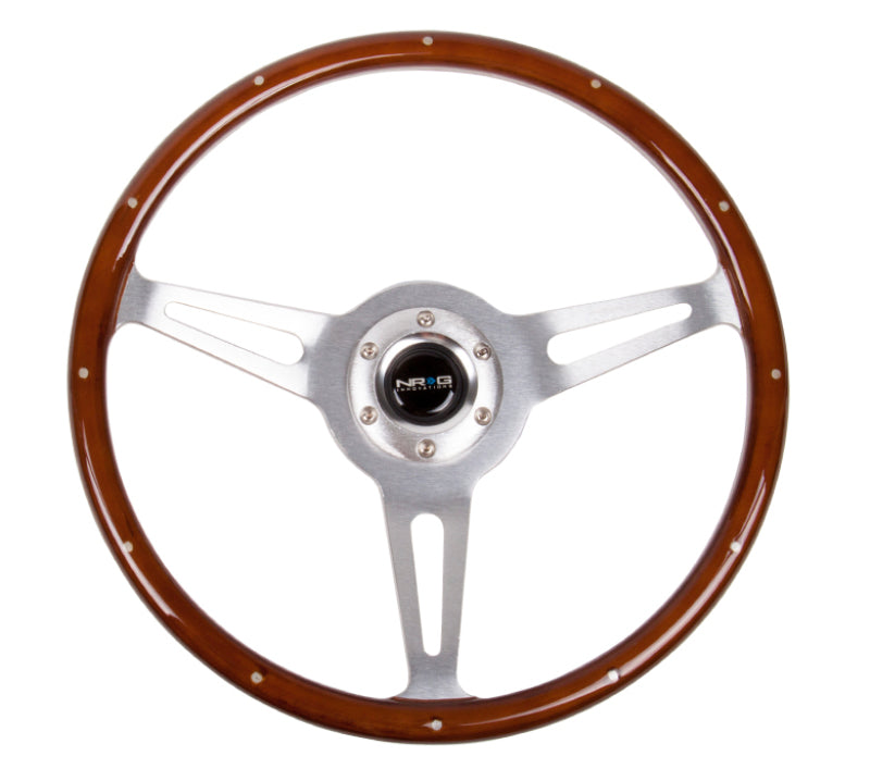 NRG Classic Wood Grain Steering Wheel (365mm) Wood w/Metal Inserts & Brushed Alum. 3-Spoke Center Steering Wheels NRG