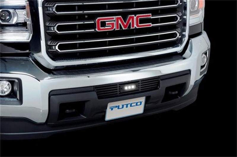 Putco 15-19 GMC Sierra HD Black Bar Design Bumper Grille Insert w/ Flush 6in Luminix Light Bar Grilles Putco