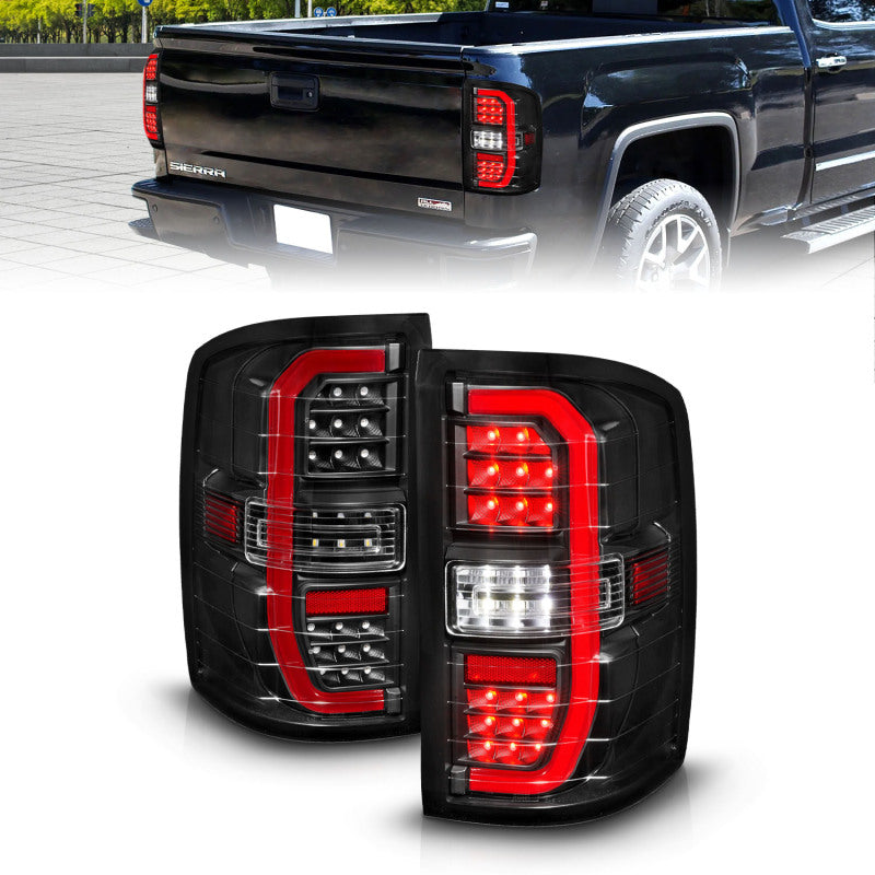 ANZO 14-18 GMC Sierra 1500 Full LED Taillights Black Housing Clear Lens (w/C Light Bars) Tail Lights ANZO
