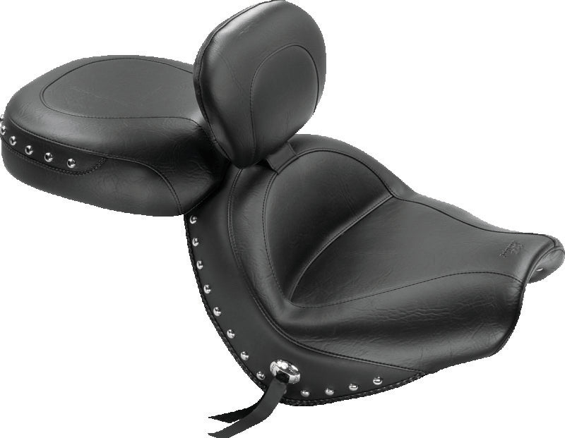 Mustang 04-09 Honda VTX1300C Wide Touring 2PC Seat w/Driver Backrest Studs - Black Two-Piece Motorcycle Seats Mustang Motorcycle