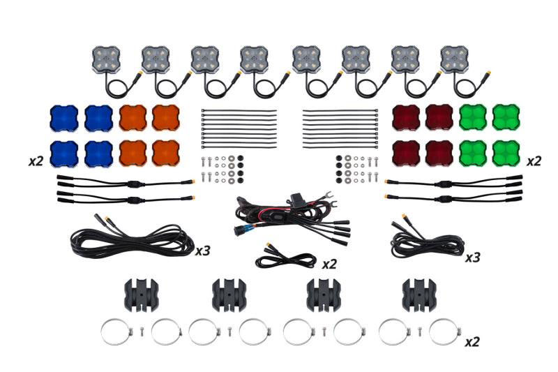 Diode Dynamics Stage Series SXS Rock Light Installer Kit - White Diffused M8 (8-pack) Light Accessories and Wiring Diode Dynamics