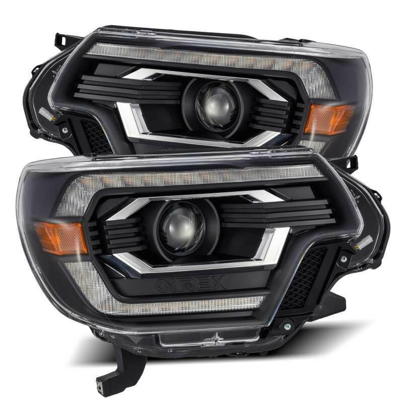 AlphaRex 12-15 Toyota Tacoma LUXX LED Projector Headlights Plank Style Black w/DRL Headlights AlphaRex