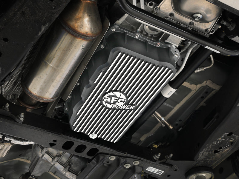 aFe 20-26 GM Trucks L6 3.0L Transmission Pan - Black w/ Machined Fins Diff Covers aFe
