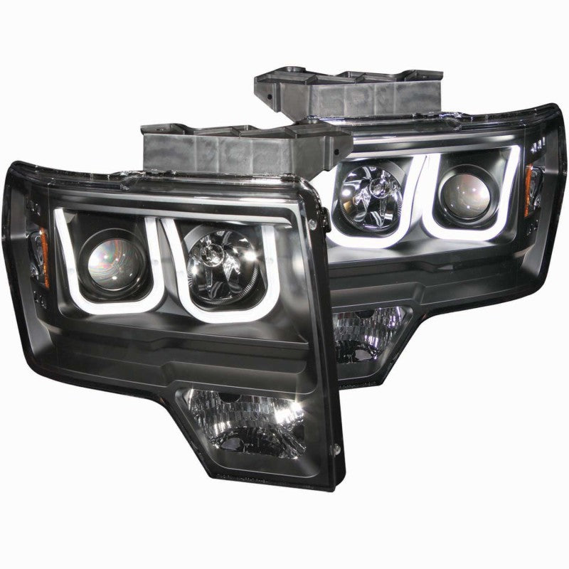 ANZO 2009-2014 Ford F-150 Projector Headlights w/ U-Bar Black Headlights ANZO