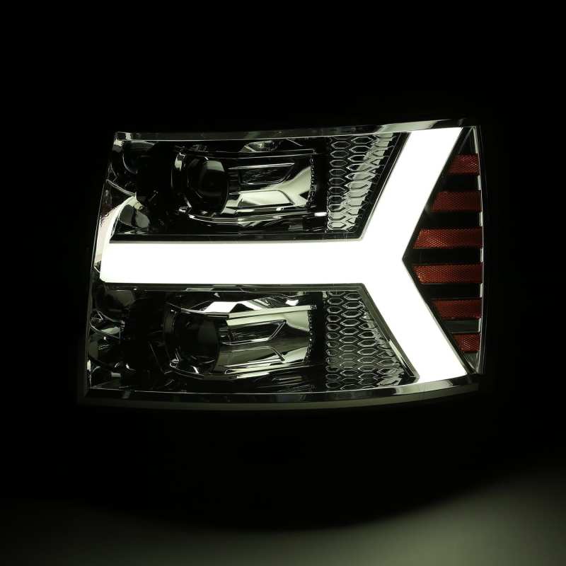AlphaRex 07-13 Chevy 1500 LUXX LED Proj Headlights Plank Design Chrome w/ Activ Light/Seq Signal/DRL Headlights AlphaRex