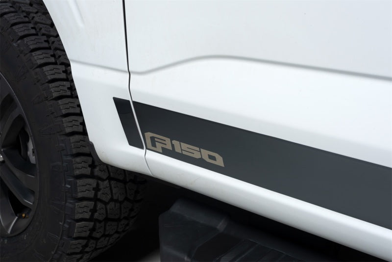 Putco 2021 Ford F-150 Reg Cab 8ft Long Box Ford Licensed Blk Platinum Rocker Panels (4.25in 10pc) Body Armor & Rock Rails Putco