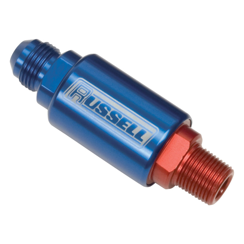 Russell Performance Red/Blue (3-1/4in Length 1-1/4in dia. -8 x 3/8in male NPT inlet/outlet) Fuel Filters Russell