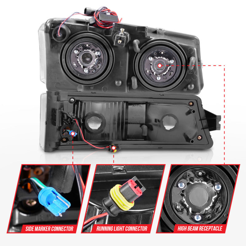 ANZO 2003-2006 Chevrolet Silverado 1500 Crystal Headlights w/ Light Bar Chrome Housing Headlights ANZO