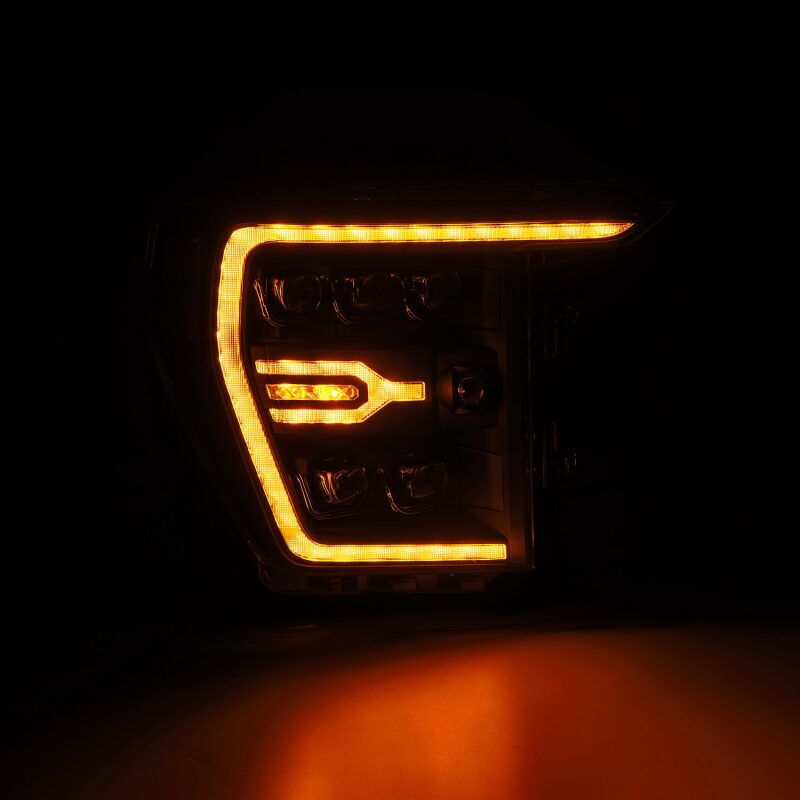 AlphaRex 21-22 Ford F-150 NOVA LED Proj Headlights Plank Style Blk w/Activ Light/Seq Signal Headlights AlphaRex