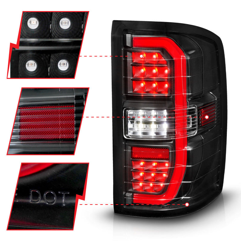 ANZO 14-18 GMC Sierra 1500 Full LED Taillights Black Housing Clear Lens (w/C Light Bars) Tail Lights ANZO