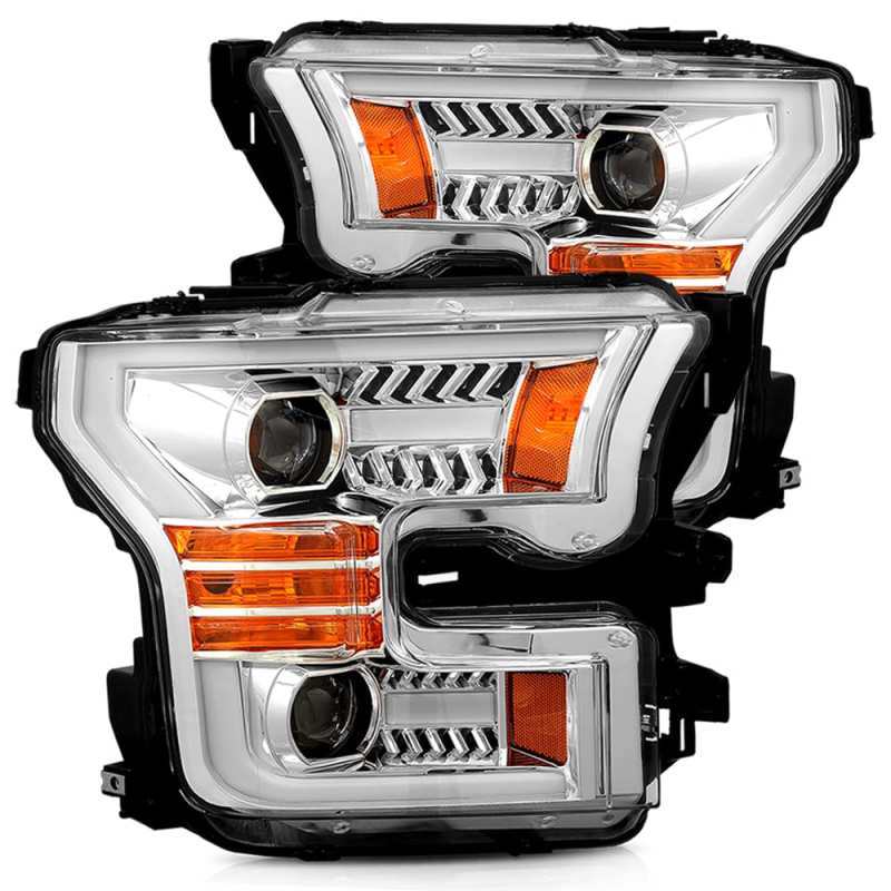 AlphaRex 15-17 Ford F-150 PRO-Series Projector Headlights Plank Style Chrm w/Activ Light/Seq Signal Headlights AlphaRex