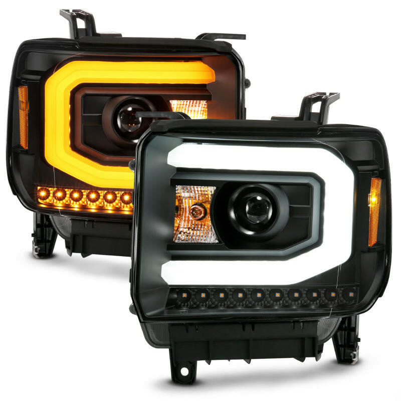 ANZO GMC SIERRA 1500 14-15 2500H/15-19 Projector Headlight Plank Style Black w/ Switchback (Halogen) Headlights ANZO