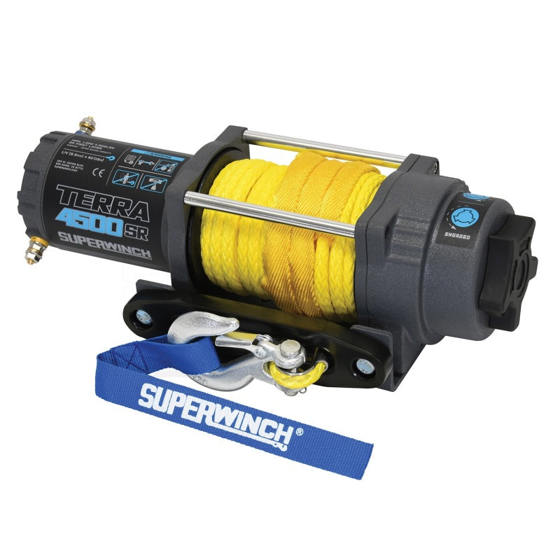 Superwinch 4500 LBS 12V DC 1/4in x 50ft Synthetic Rope Terra 4500SR Winch - Gray Wrinkle Winches Superwinch