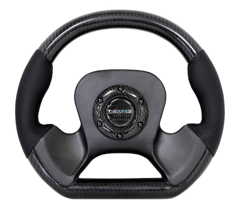 NRG Carbon Fiber Steering Wheel (320mm) CF Center Plate & Two-Tone Carbon w/Leather Trim Handles Steering Wheels NRG