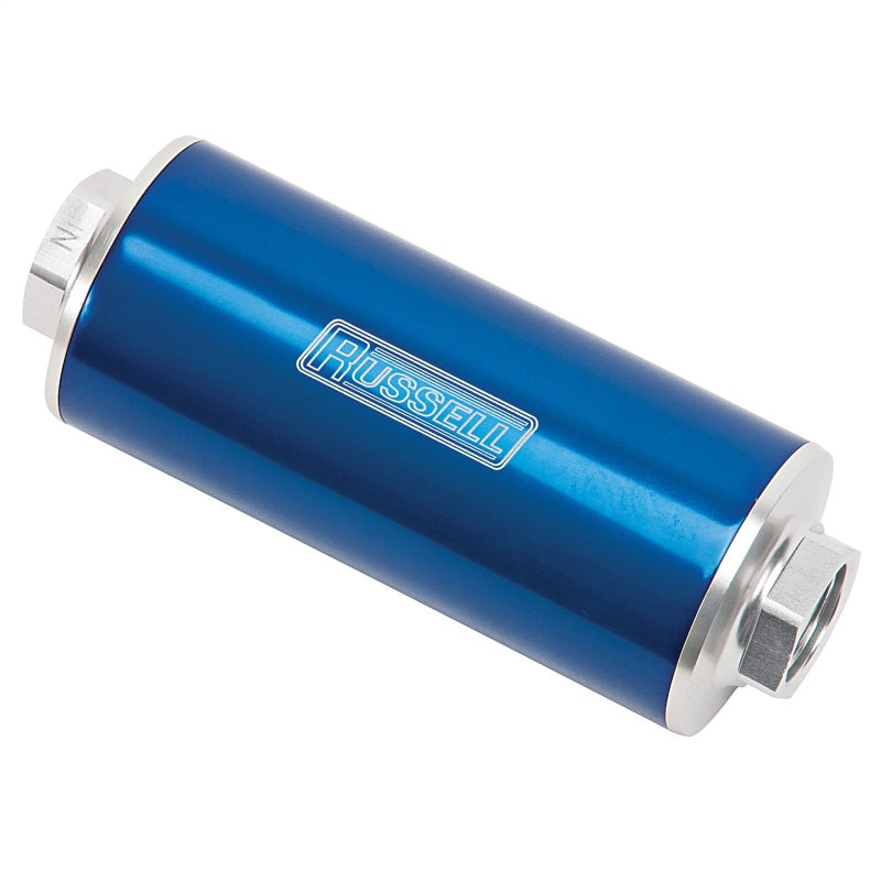 Russell Performance Profilter Fuel Filter 6in Long 10 Micron -10AN Inlet -10AN Outlet - Blue Fuel Filters Russell