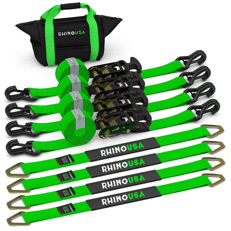 Rhino USA Heavy Duty Vehicle Tie Down Kit- Green Cargo Tie-Downs Rhino USA