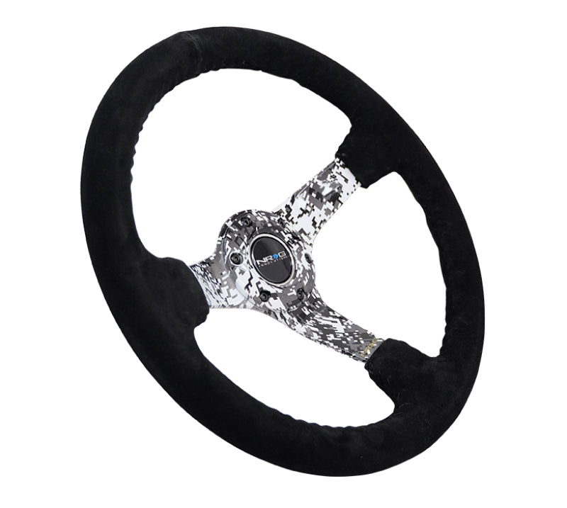 NRG Reinforced Steering Wheel (350mm / 3in. Deep) Blk Suede w/Hydrodipped Digi-Camo Spokes Steering Wheels NRG