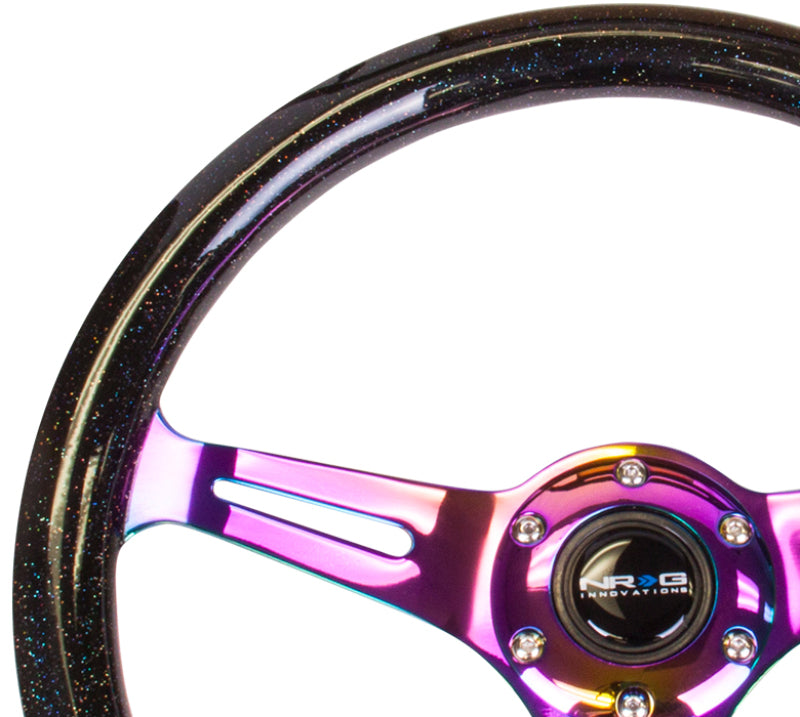 NRG Classic Wood Grain Steering Wheel (350mm) Black Sparkle/Galaxy Color w/Neochrome 3-Spoke Steering Wheels NRG