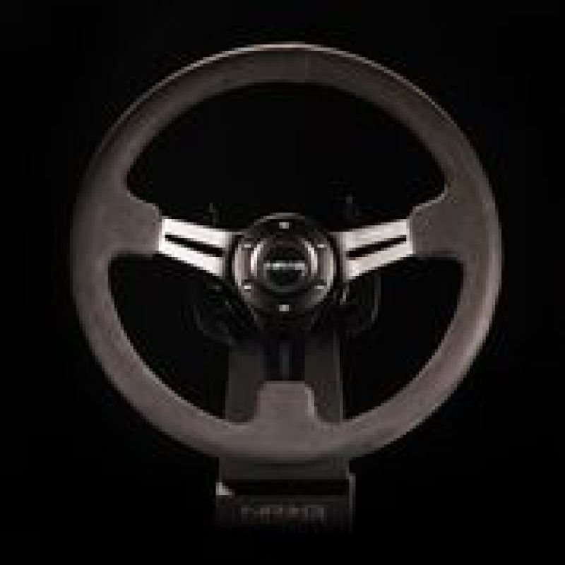 NRG Reinforced Steering Wheel (350mm / 3in. Deep) Black Leather w/ Alcantara Stitching Steering Wheels NRG