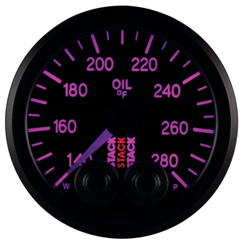 Autometer Stack Instruments 52mm 140-280 Deg F 1/8in NPTF Male Pro Control Oil Temp Gauge - Black Gauges AutoMeter