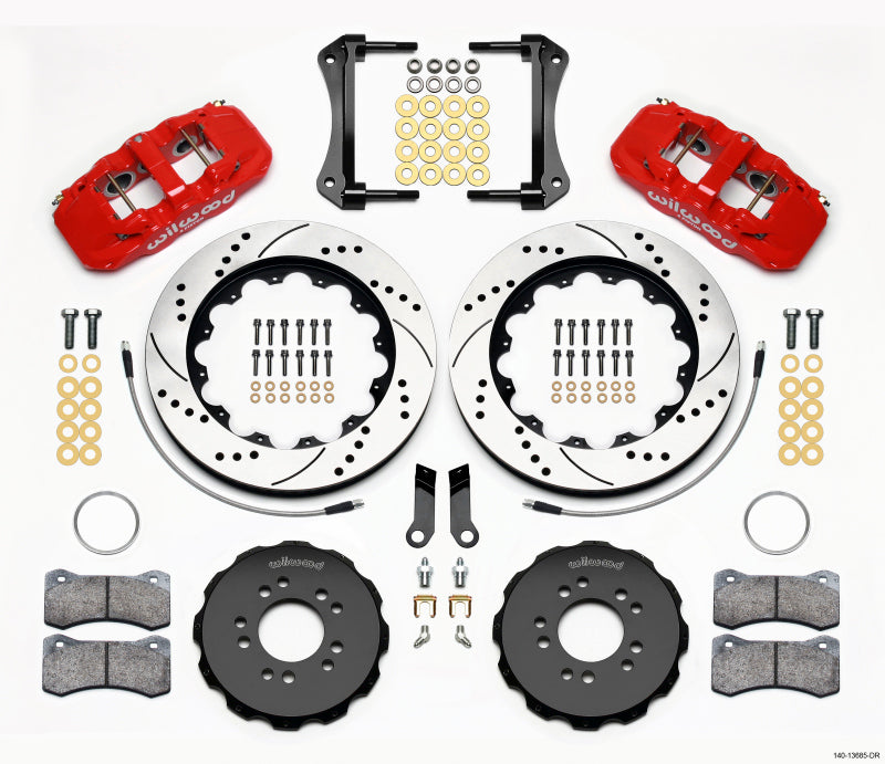 Wilwood AERO6 Front Hat Kit 14.00 Drilled Red 2005-2014 Mustang w/ BMR Suspn. w/Lines Big Brake Kits Wilwood