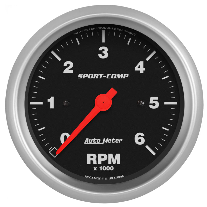 AutoMeter Sport-Comp 3-3/8in. 0-6K RPM In-Dash Tachometer Gauge Gauges AutoMeter