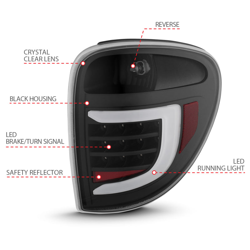ANZO 2004-2007 Dodge Grand Caravan LED Tail Lights w/ Light Bar Black Housing Clear Lens Tail Lights ANZO