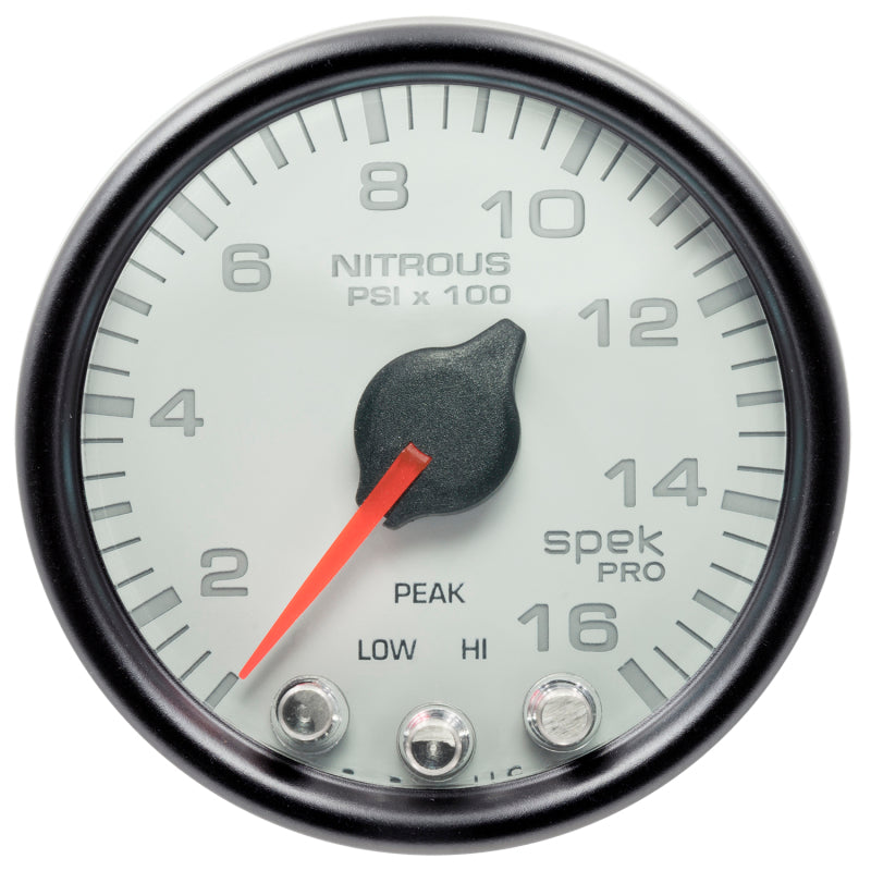 Autometer Spek-Pro Gauge Nitrous Press 2 1/16in 1600psi Stepper Motor W/Peak & Warn Wht/Blk Gauges AutoMeter